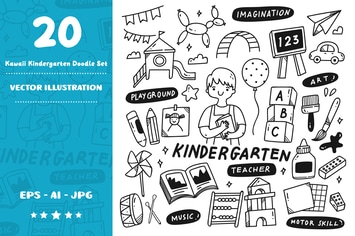 Kawaii Kindergarten Teacher Doodle Set