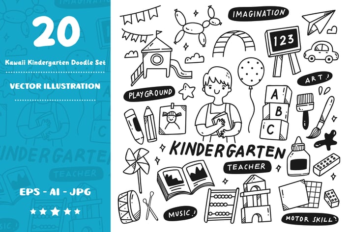 Kawaii Kindergarten Teacher Doodle Set