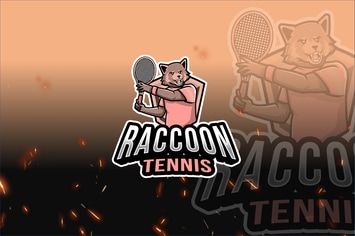 Raccoon Tennis Sport Logo Template