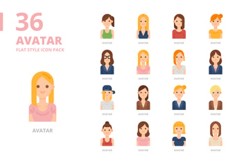 Women Avatar Flat Style Icon Set