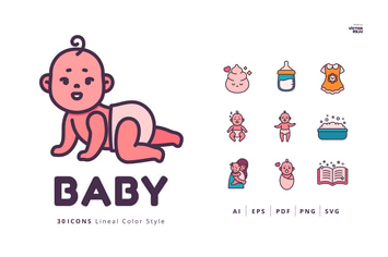 30 Icons Baby Lineal Color Style