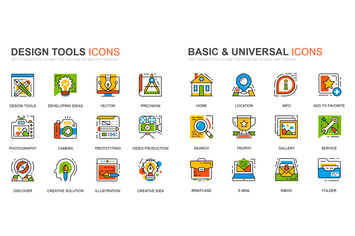 Design Tools and Basic Line Icons Set