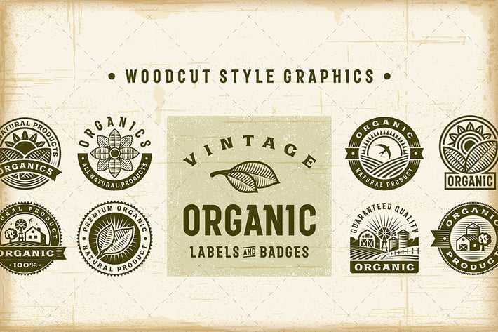 Vintage Organic Labels and Badges Set
