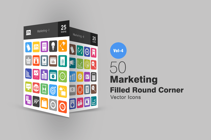 50 Marketing Flat Round Corner Icons