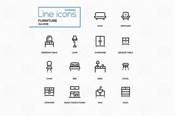 Furniture - line design icons set