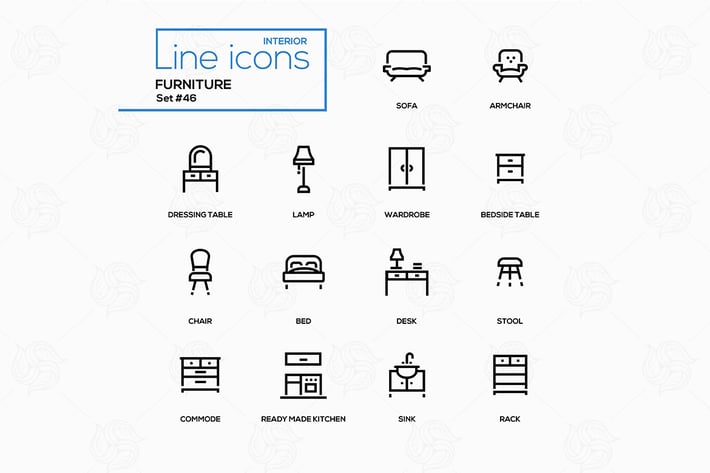 Furniture - line design icons set