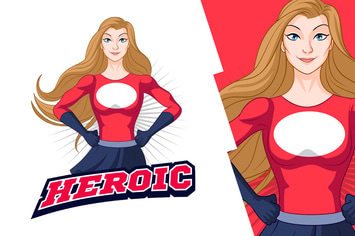 Classic Comic Female Superhero Mascot Logo