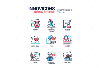 Literary genres - line design style icons set