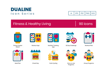 90 Fitness & Healthy Living Flat Icons
