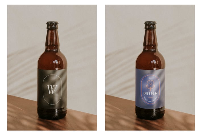 Brown beer bottle on wooden background mockup