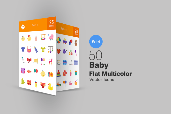 50 Baby Flat Multicolor Icons