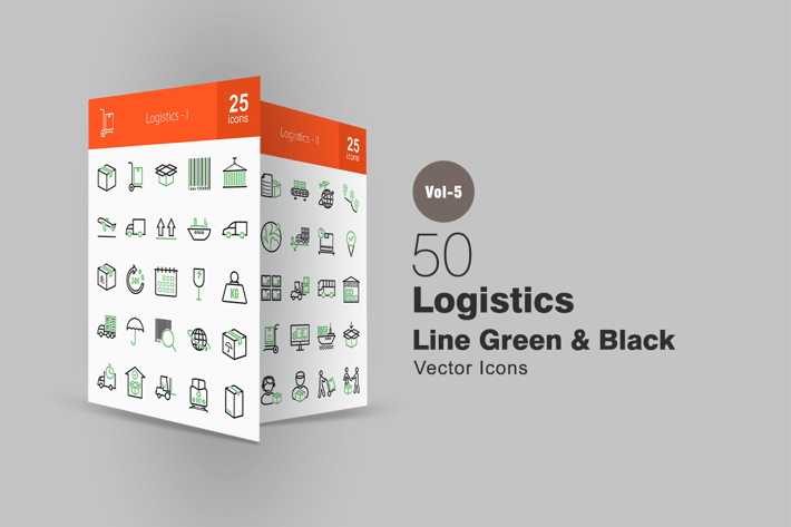 50 Logistics Line Green & Black Icons