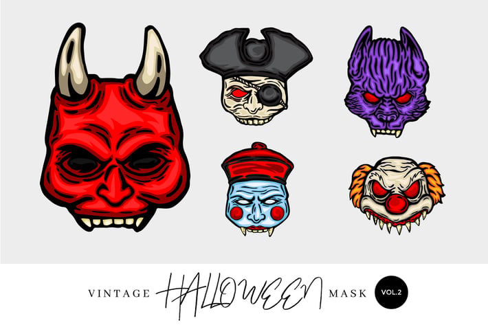5 Vintage Hand Drawing Halloween Mask Vector 2