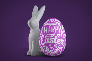 Easter bunny with egg mockup