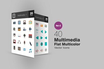 40 Multimedia Flat Multicolor Icons