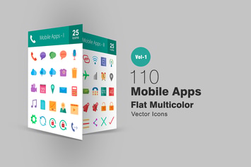 110 Mobile Apps Flat Multicolor Icons