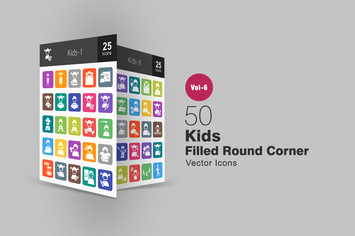 50 Kids Filled Round Corner Icons