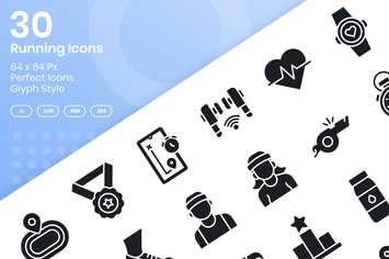 30 Running Icons Set - Glyph