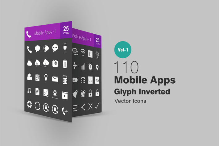 110 Mobile Apps Glyph Inverted Icons
