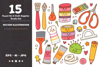 Kawaii Art and Craft Supplies Doodle Set