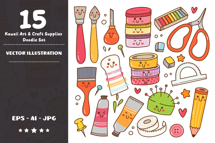 Kawaii Art and Craft Supplies Doodle Set