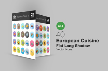 40 European Cuisine Flat Shadowed Icons