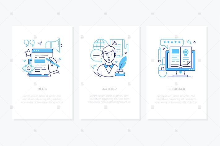 Blogging online - line design style banners set
