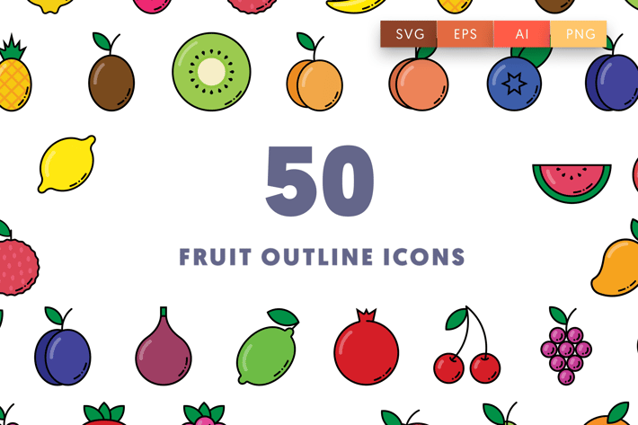50 Fruit Outline Icons