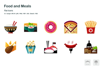 Food and Meals Flat Colored Icons