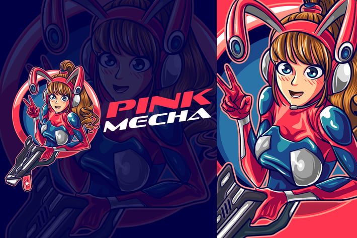 Cute Mecha Gamer Girl Esports Mascot Logo