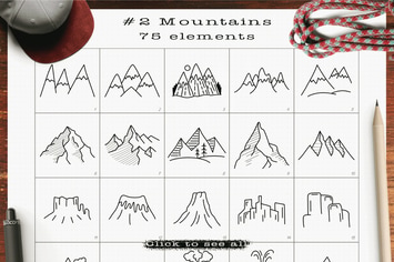Mountain Icons Set Line Art Graphics Symbols