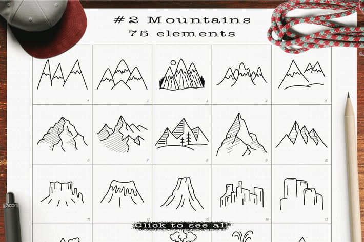 Mountain Icons Set Line Art Graphics Symbols