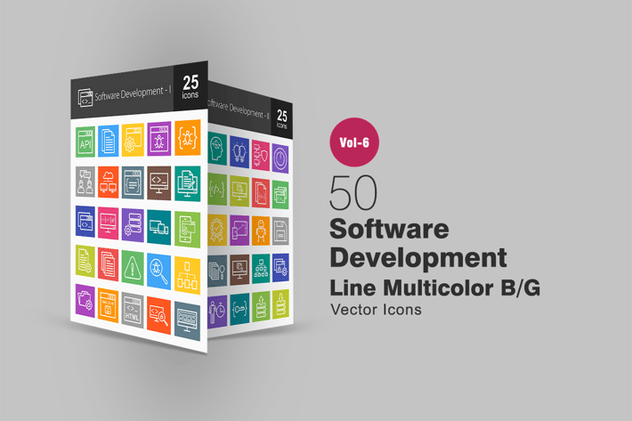 50 Software Development Line Multicolor B/G Icons