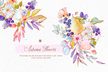 Autumn Flowers - watercolor set