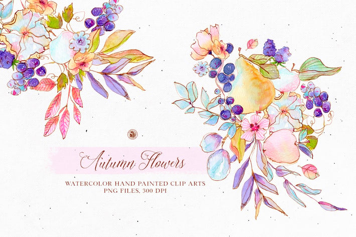 Autumn Flowers - watercolor set