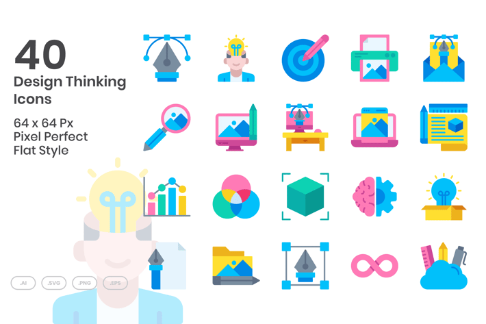 40 Design Thinking Icons Set - Flat
