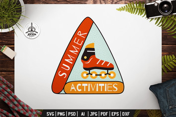 Summer Activities Label with Roller Skates Badge