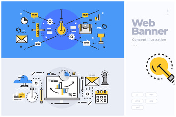 Flat Line Banner Concept of Business and Startup