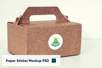 Paper Box with Paper Sticker - Mockup PSD