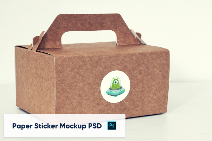Paper Box with Paper Sticker - Mockup PSD