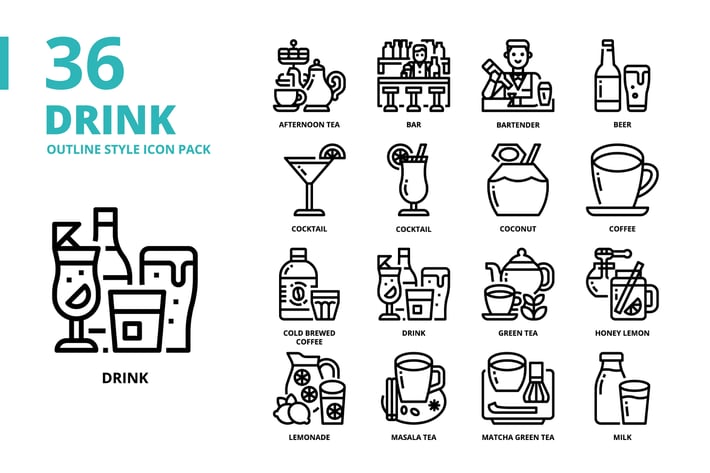 Drink Outline Style Icon Set