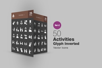 50 Activities Glyph Inverted Icons
