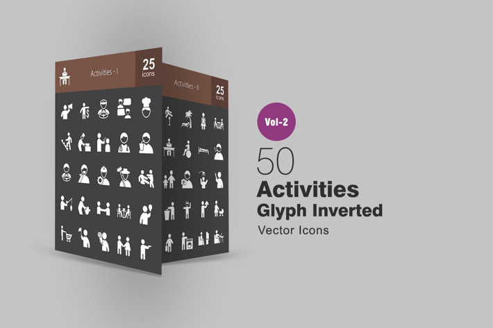 50 Activities Glyph Inverted Icons