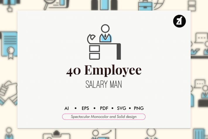 40 Employee elements in monocolor and solid design
