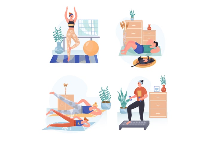 Fitness Concept Scenes Set