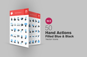 50 Hand Actions Blue & Black Icons