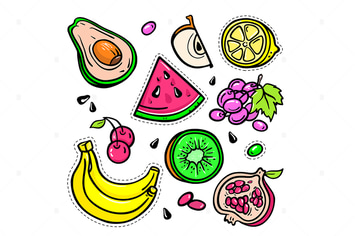 Fruits - vector isolated retro stickers set