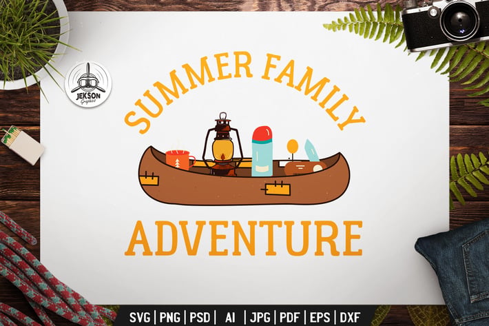 Summer Family Adventure Label Camping Badge Design
