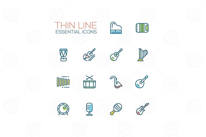 Musical Instruments - Thin Single Line Icons Set