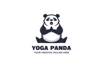 Yoga Sport Panda Cartoon Mascot Logo Template
